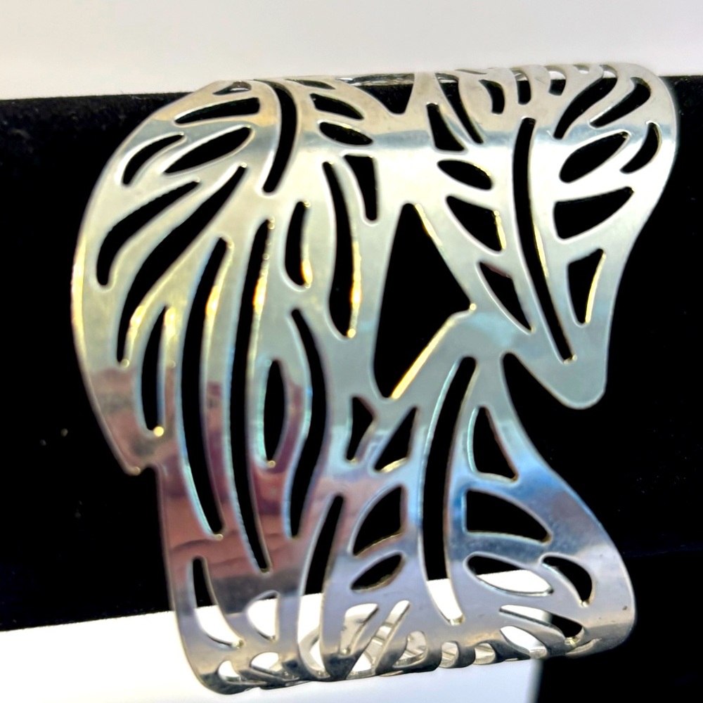 Silvertone Filigree Cuff Adjustable Bracelet, Elegant Romantic Bohemian Bling